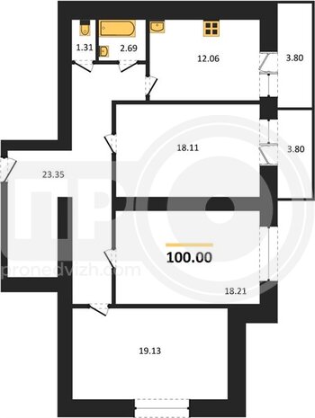 Миниатюра 3-комнатная квартира, 100кв.м