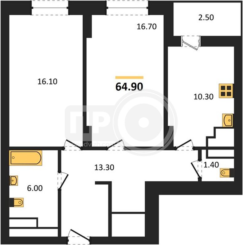 2-комнатная квартира, 64.9кв.м