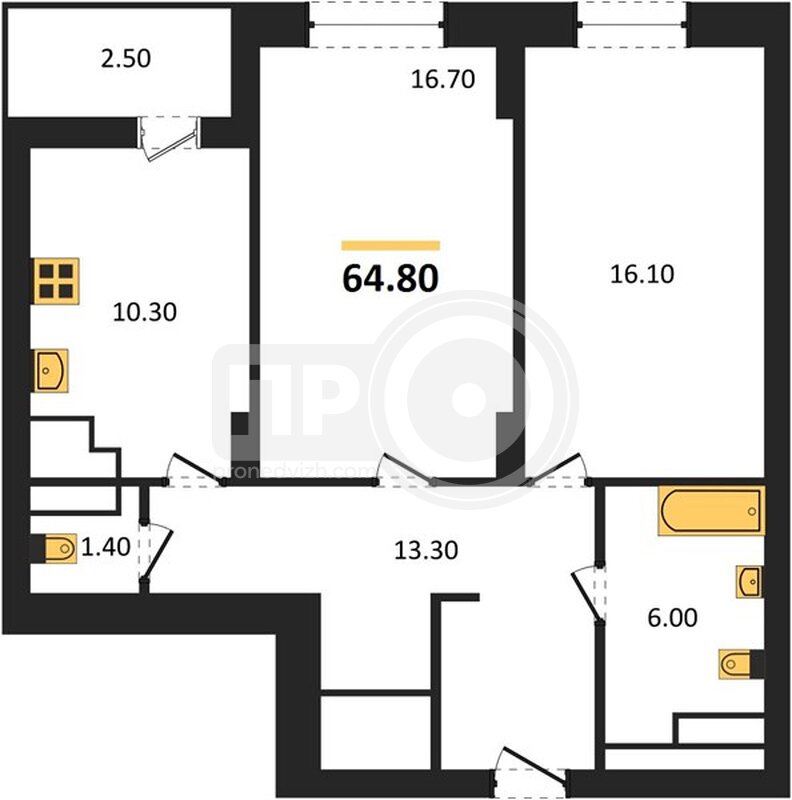2-комнатная квартира, 64.8кв.м