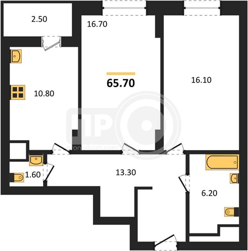 2-комнатная квартира, 65.7кв.м