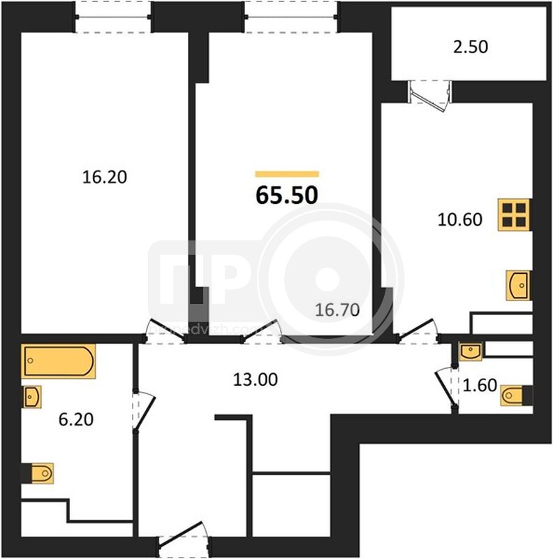 2-комнатная квартира, 65.5кв.м