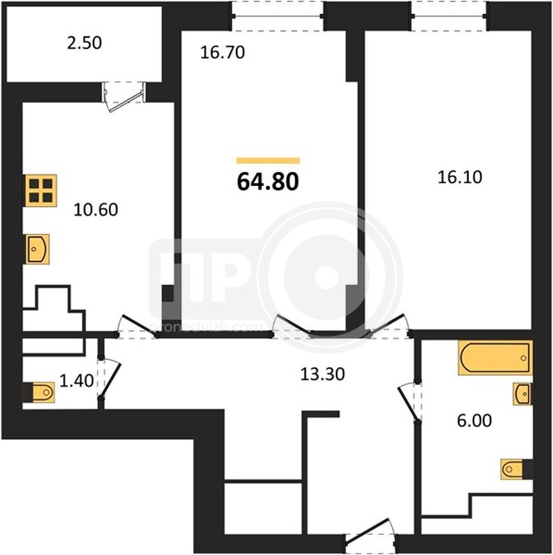 2-комнатная квартира, 64.8кв.м