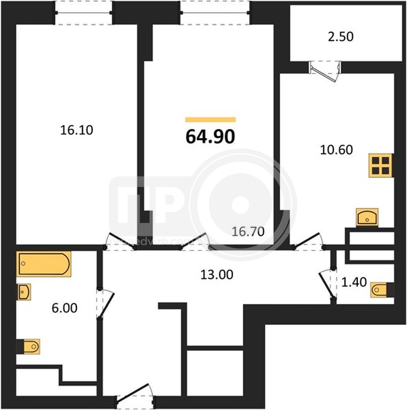 2-комнатная квартира, 64.8кв.м
