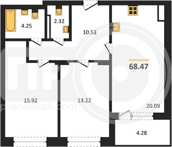 Миниатюра 2-комнатная квартира, 68.47кв.м