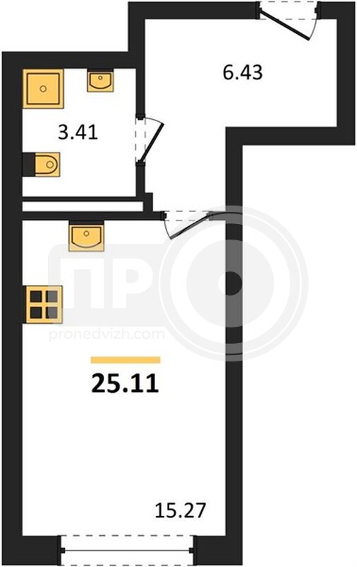 квартира-студия, 25,11кв.м.