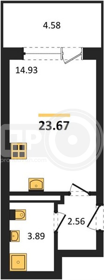 Миниатюра квартира-студия, 23,67кв.м.