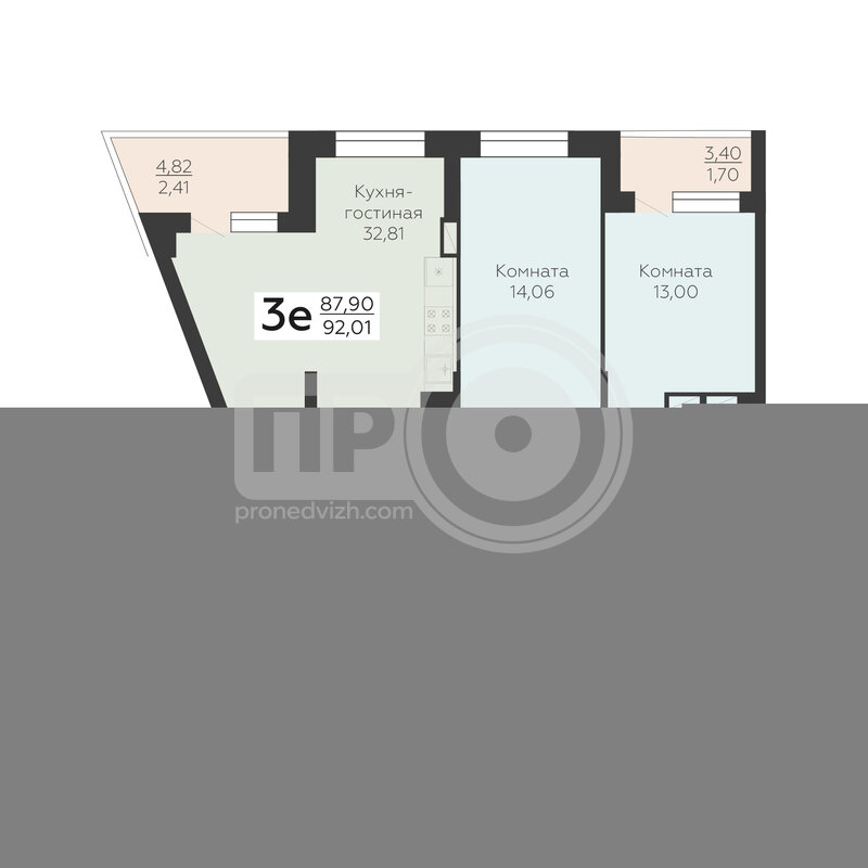 3-комнатная квартира, 92.01кв.м