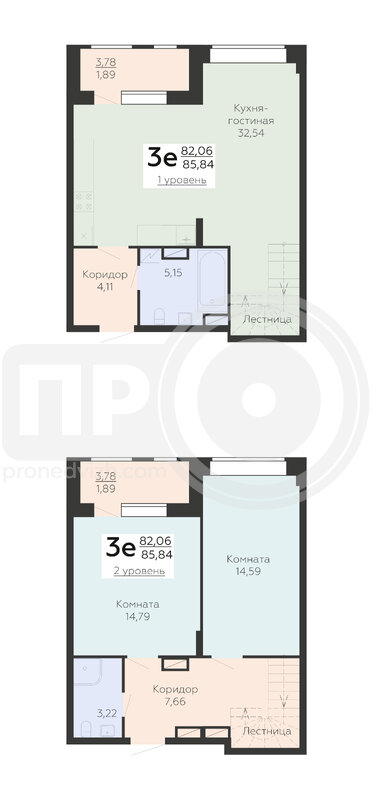 3-комнатная квартира, 85.84кв.м