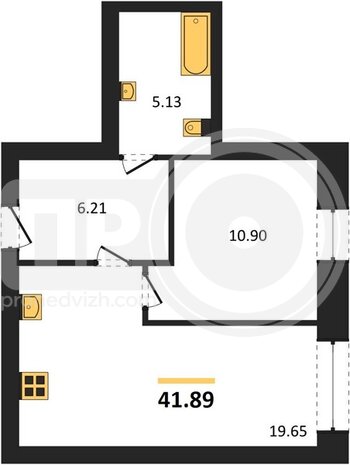 Миниатюра 1-комнатная квартира, 41.89кв.м