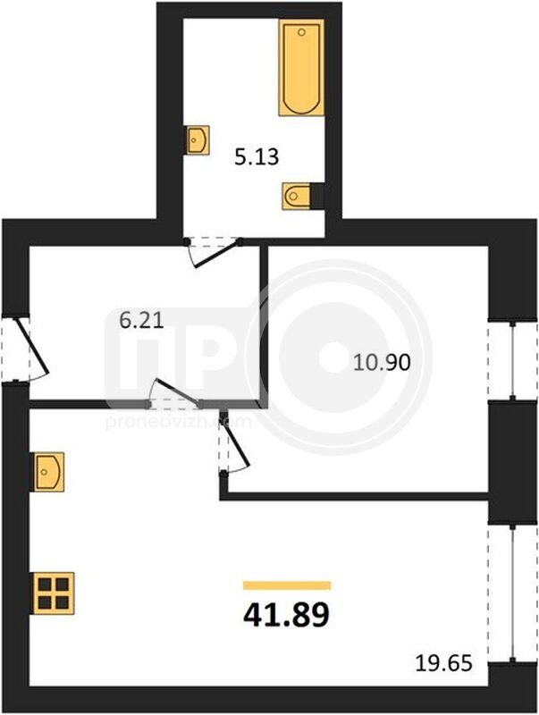 1-комнатная квартира, 41.89кв.м