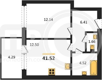 Миниатюра 1-комнатная квартира, 41.52кв.м