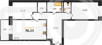 Миниатюра 2-комнатная квартира, 76.34кв.м