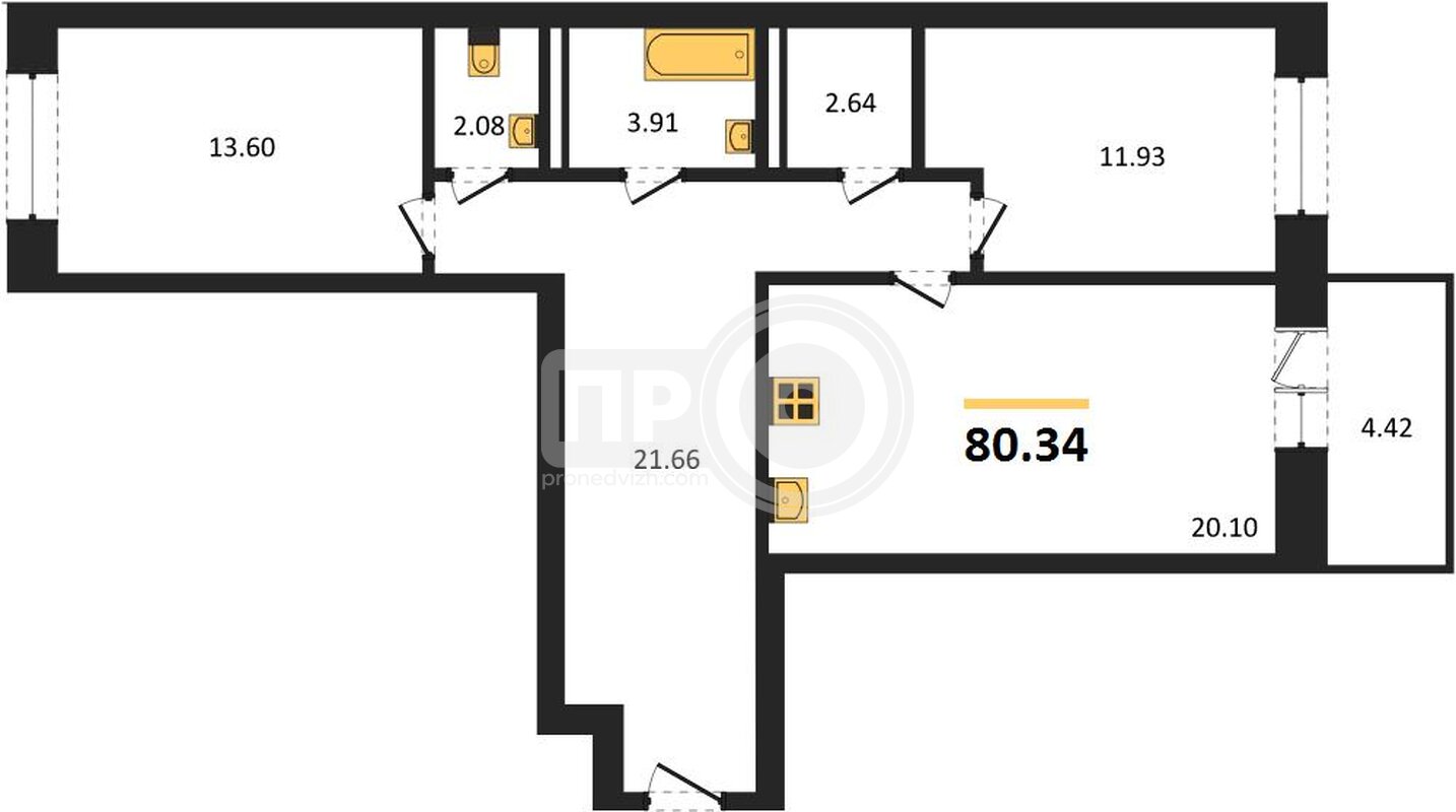 2-комнатная квартира, 80.34кв.м