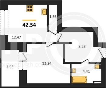 Миниатюра 1-комнатная квартира, 42.54кв.м