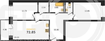 Миниатюра 2-комнатная квартира, 72.85кв.м