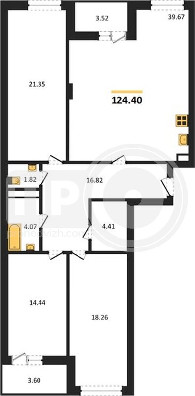 3-комнатная квартира, 124.4кв.м
