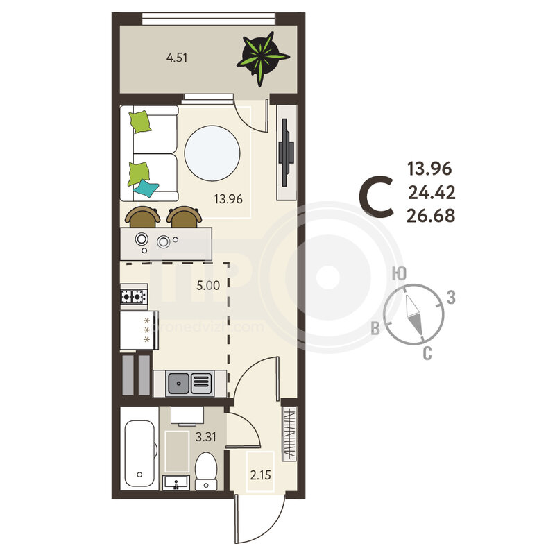 9-комнатная квартира, 26.68кв.м