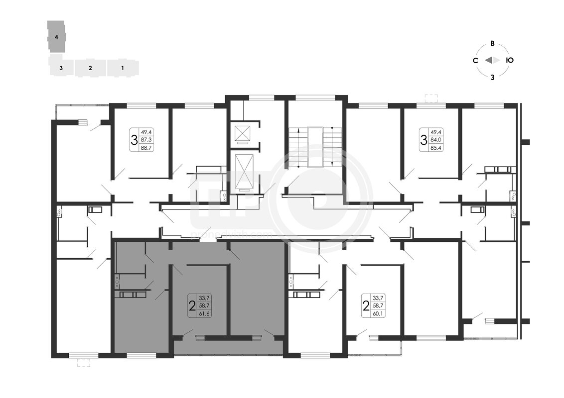 2-комнатная квартира, 61.6кв.м