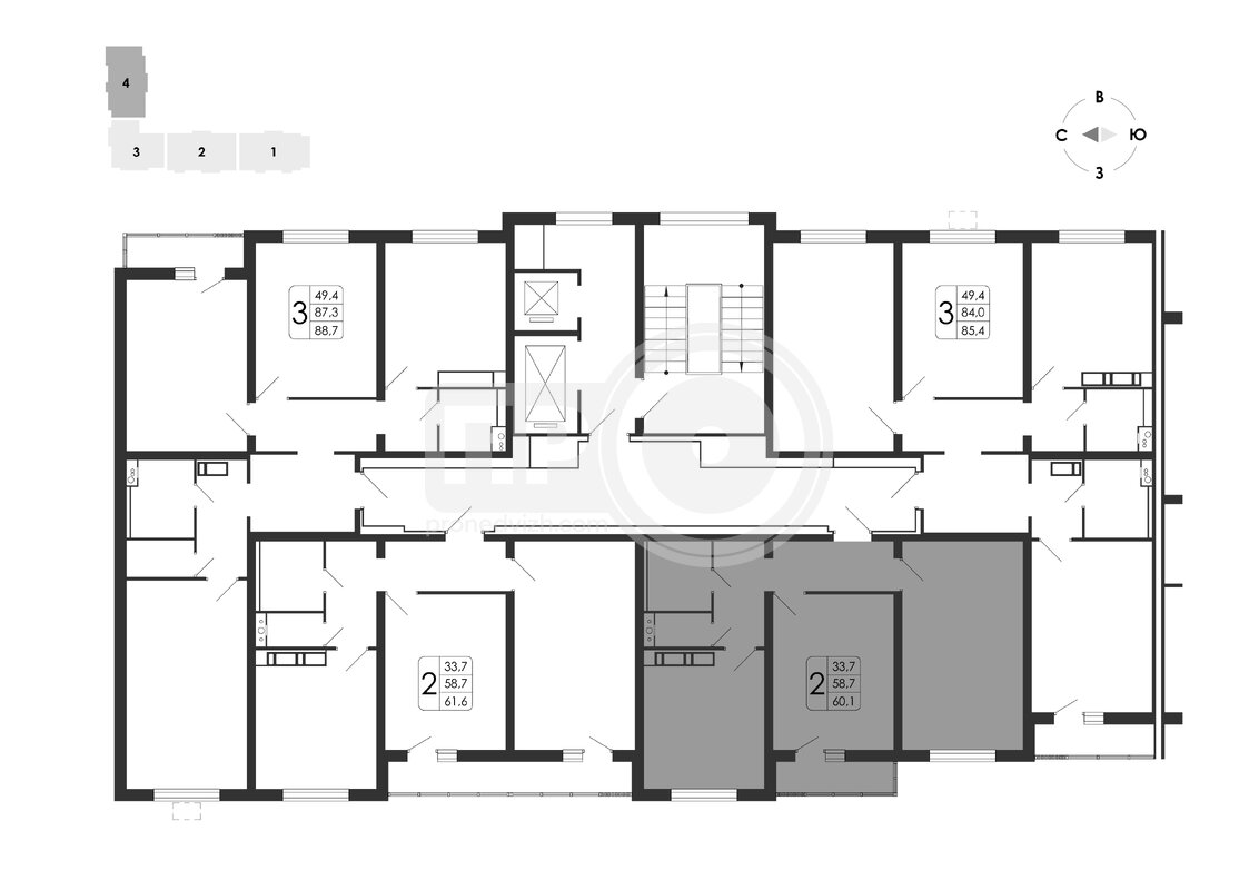2-комнатная квартира, 60.1кв.м