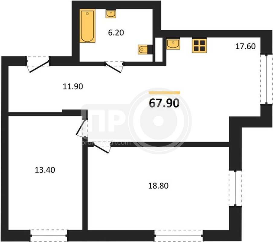 2-комнатная квартира, 67.9кв.м