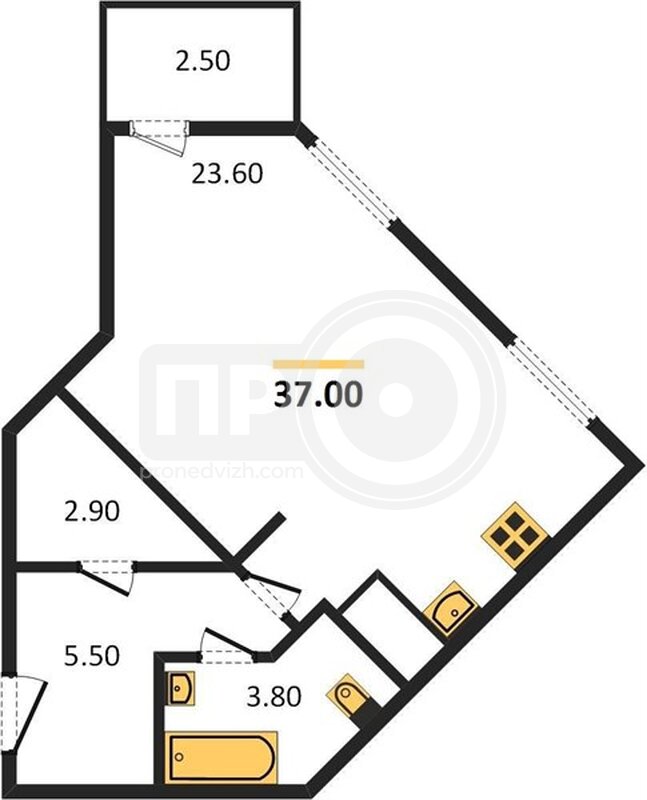 1-комнатная квартира, 37кв.м