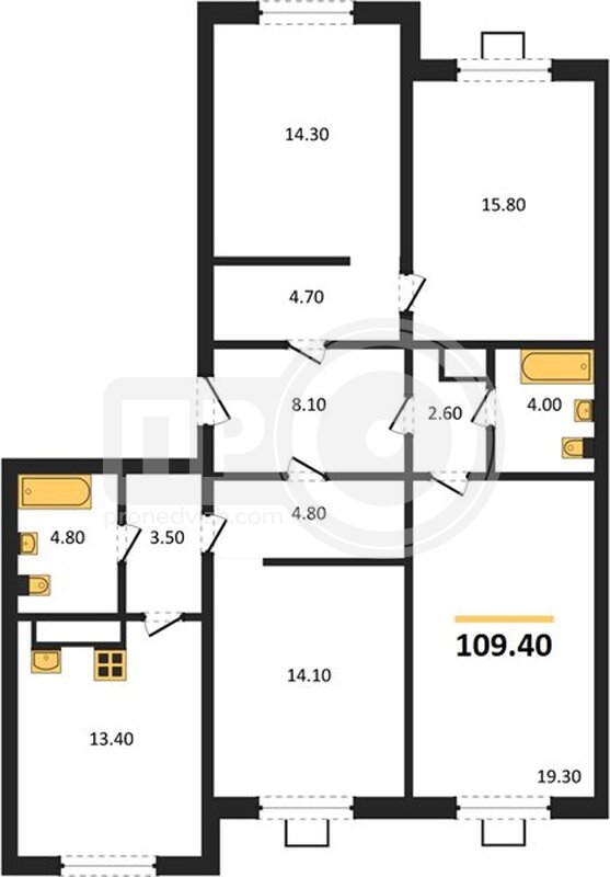 4-комнатная квартира, 109.4кв.м