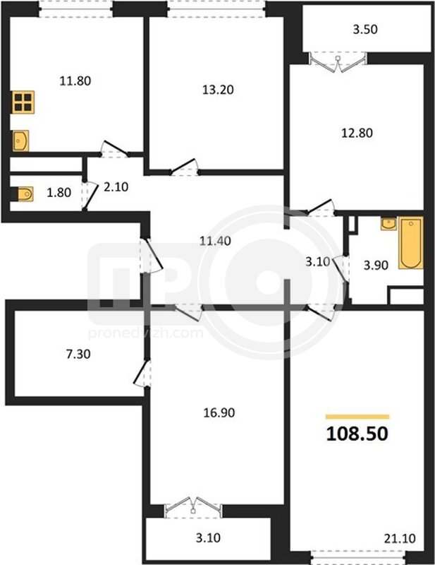 4-комнатная квартира, 108.5кв.м