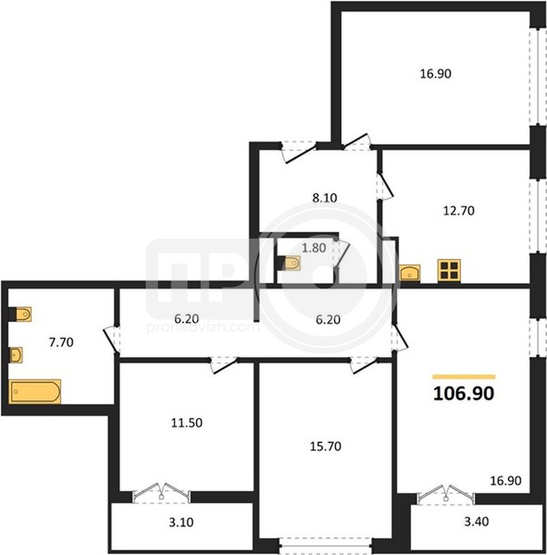 4-комнатная квартира, 106.9кв.м
