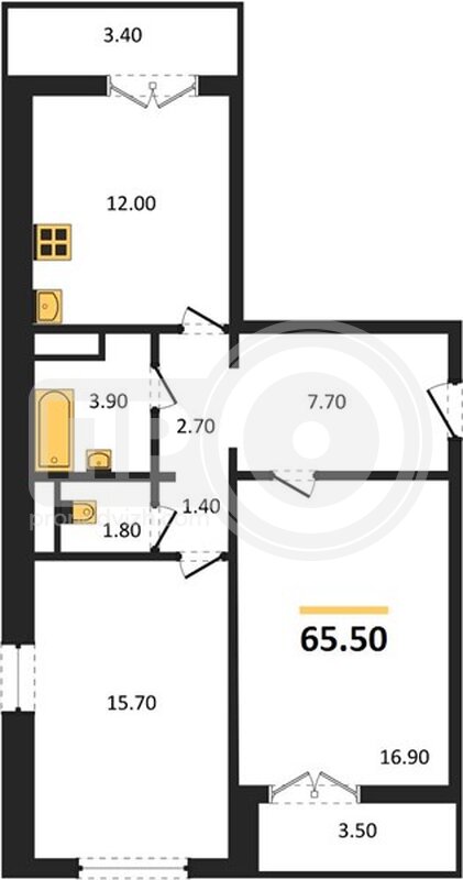 2-комнатная квартира, 65.5кв.м