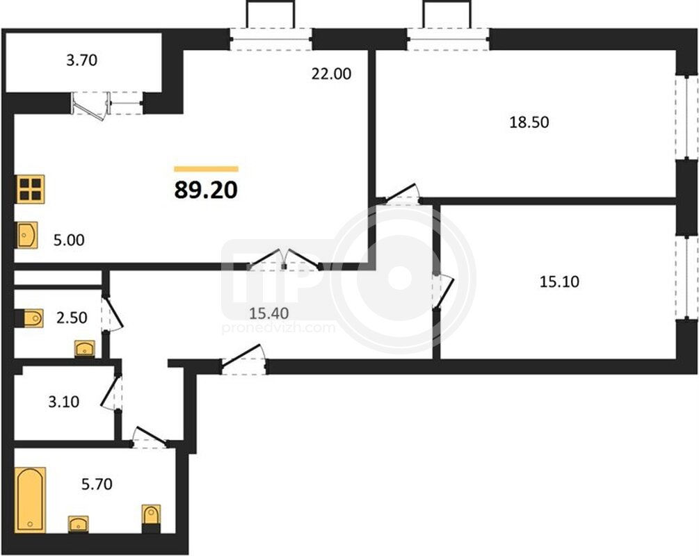 2-комнатная квартира, 89.2кв.м