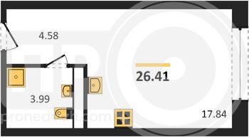 Миниатюра 1-комнатная квартира, 26.41кв.м