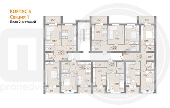 Миниатюра 1-комнатная квартира, 44.45кв.м