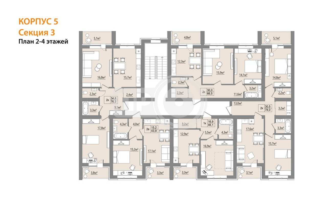2-комнатная квартира, 64.1кв.м