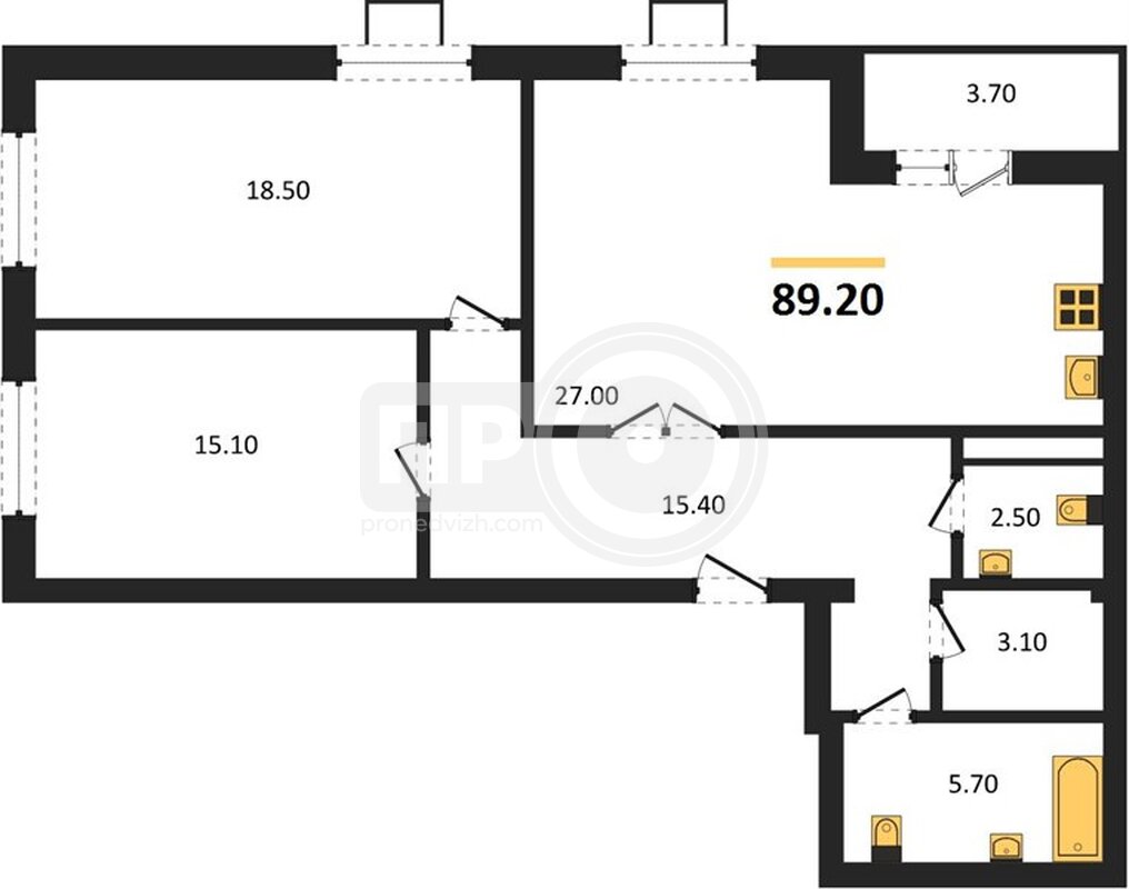 2-комнатная квартира, 89.2кв.м