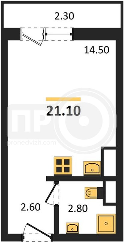 1-комнатная квартира, 21.1кв.м