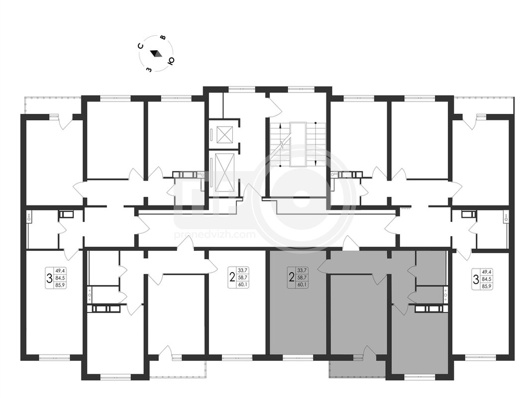 2-комнатная квартира, 60.1кв.м