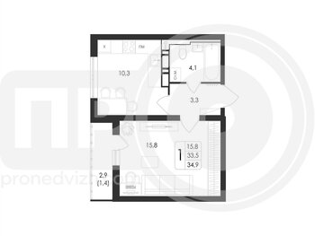 Миниатюра 1-комнатная квартира, 34.9кв.м