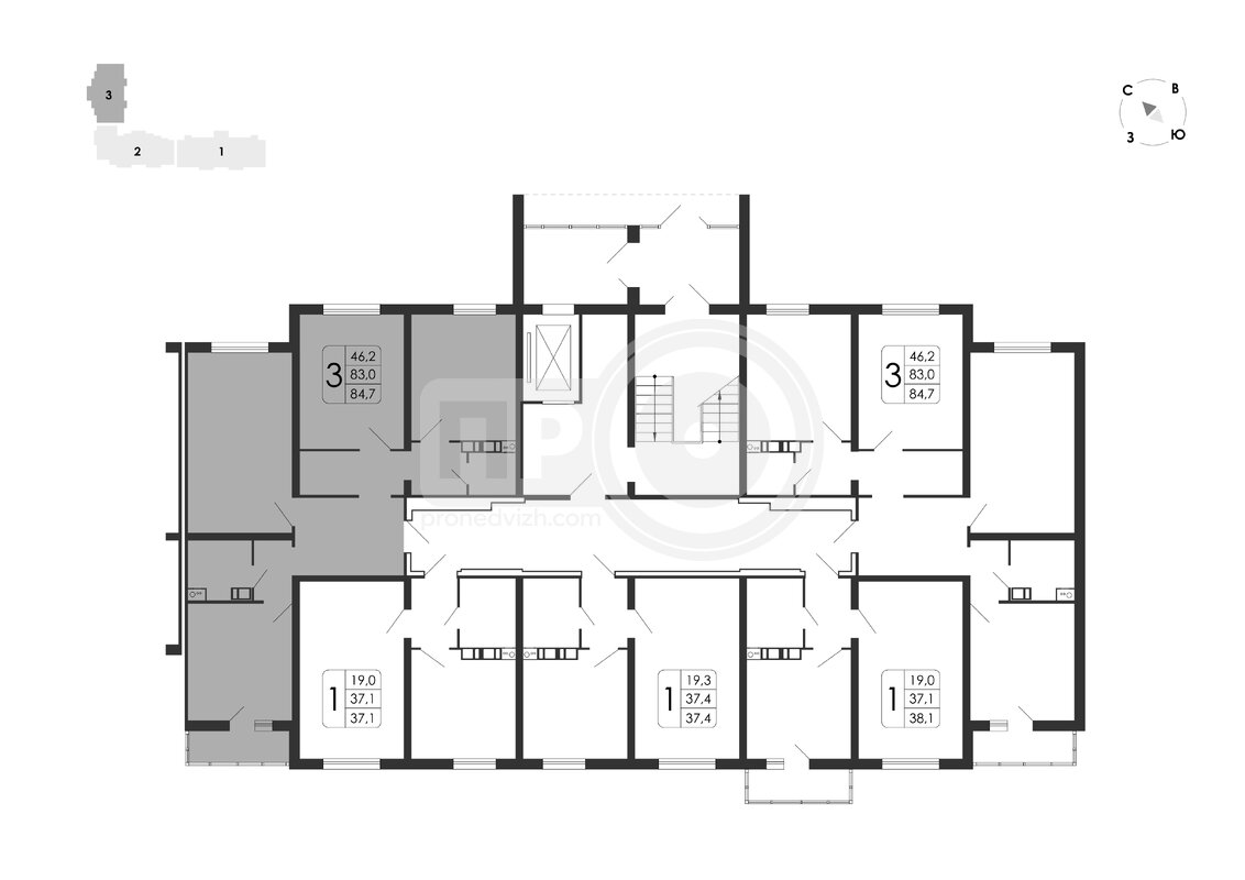 3-комнатная квартира, 84.7кв.м