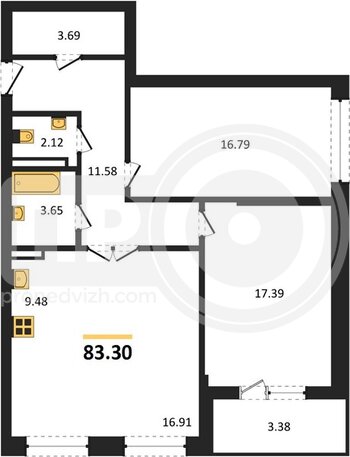 Миниатюра 2-комнатная квартира, 83.3кв.м