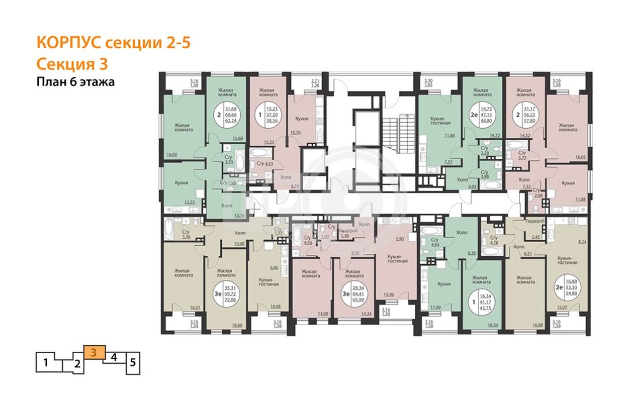 2-комнатная квартира, 62.24кв.м