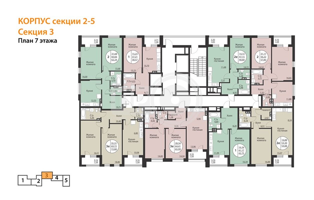 1-комнатная квартира, 38.57кв.м