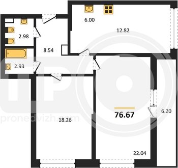 Миниатюра 2-комнатная квартира, 76.67кв.м
