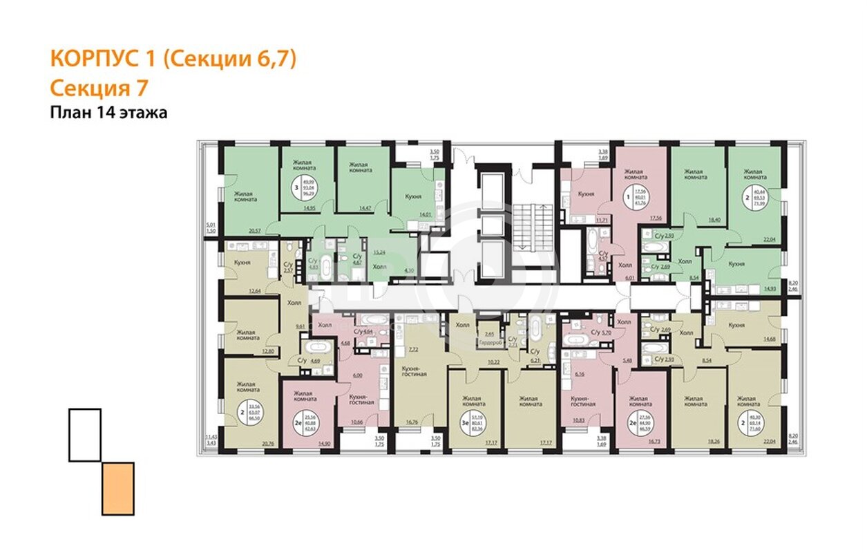 3-комнатная квартира, 96.29кв.м