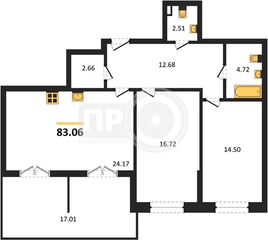 2-комнатная квартира, 83.06кв.м