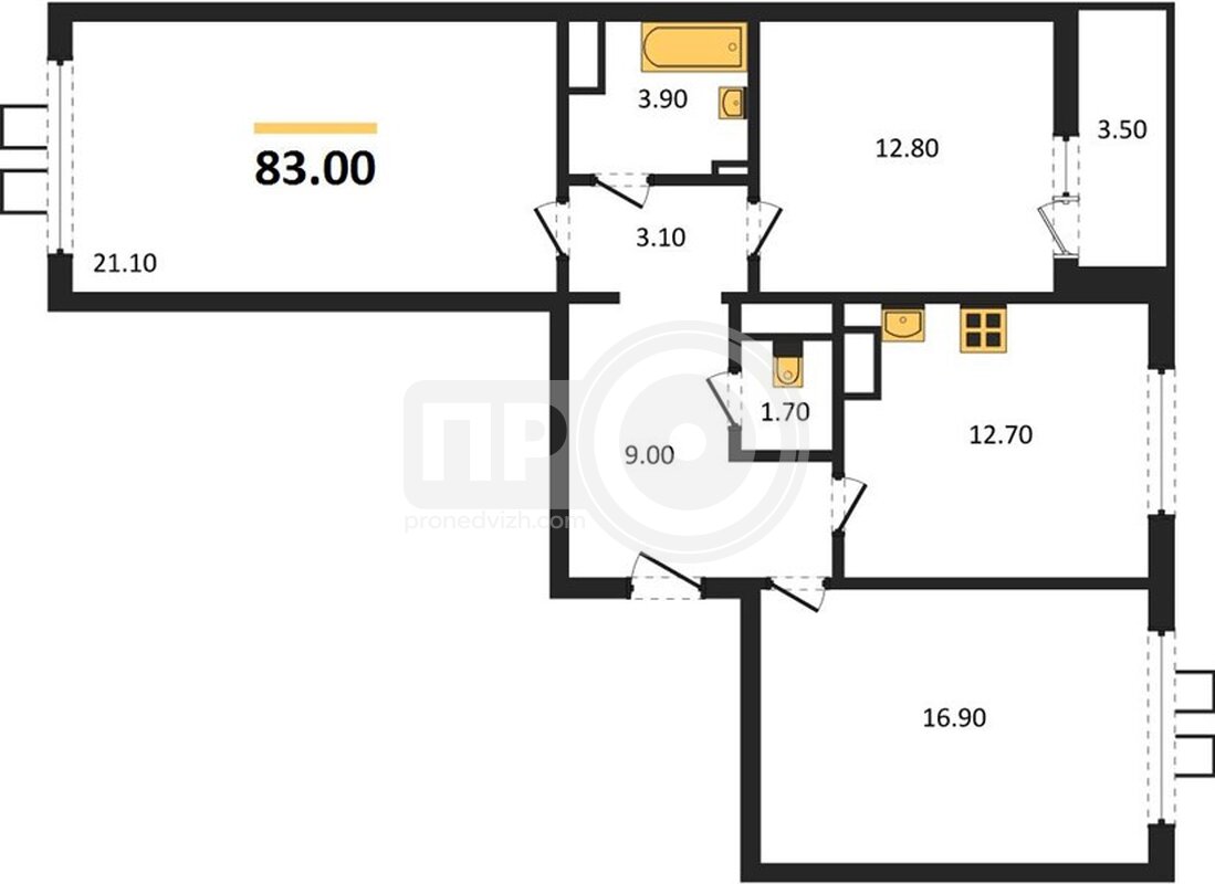 3-комнатная квартира, 83кв.м