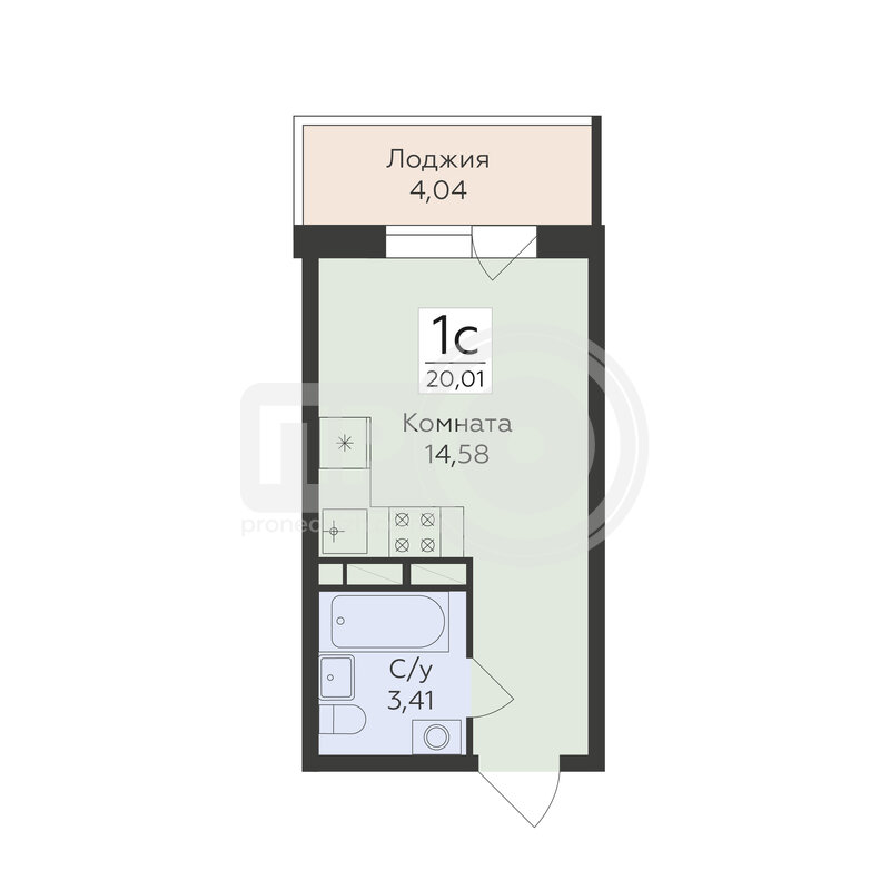 1-комнатная квартира, 20.01кв.м