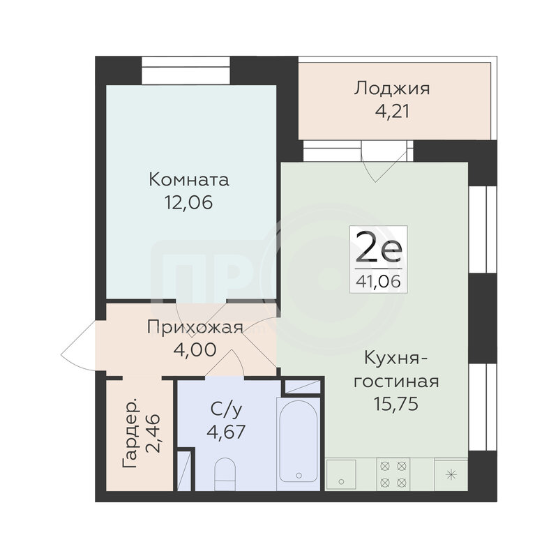 2-комнатная квартира, 41.06кв.м