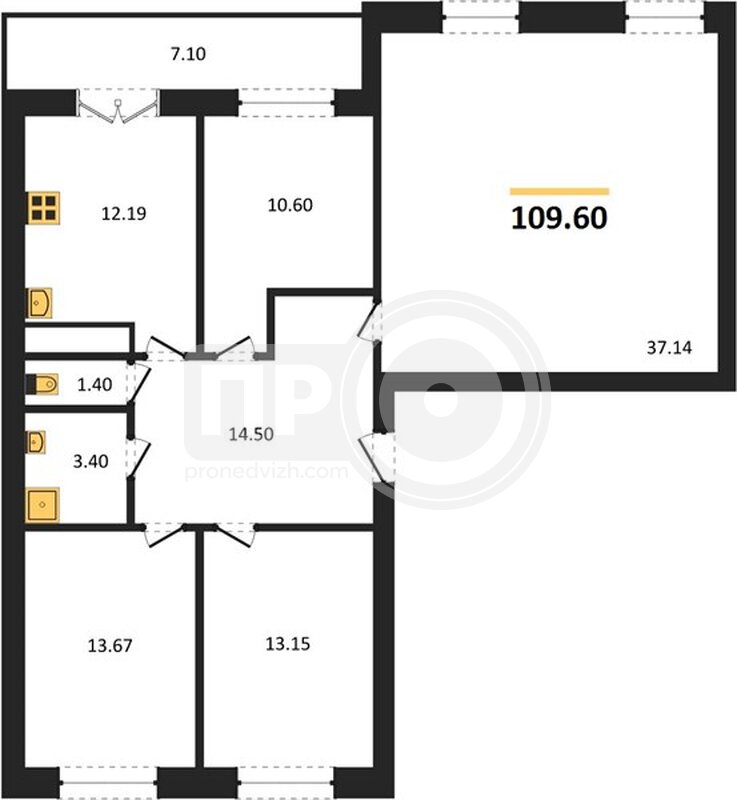 4-комнатная квартира, 109.6кв.м