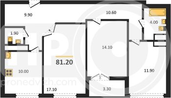 Миниатюра 3-комнатная квартира, 81.2кв.м