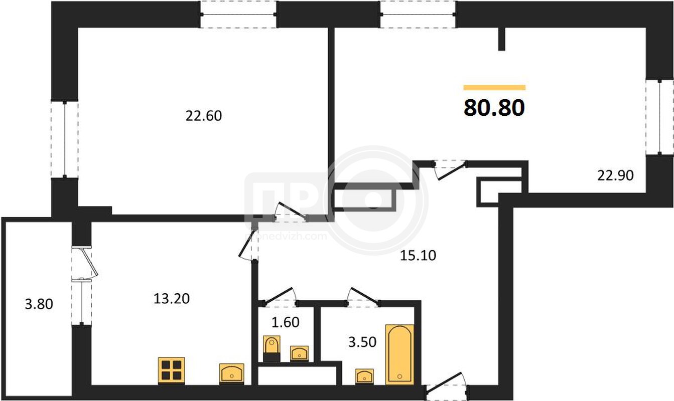 2-комнатная квартира, 80.8кв.м